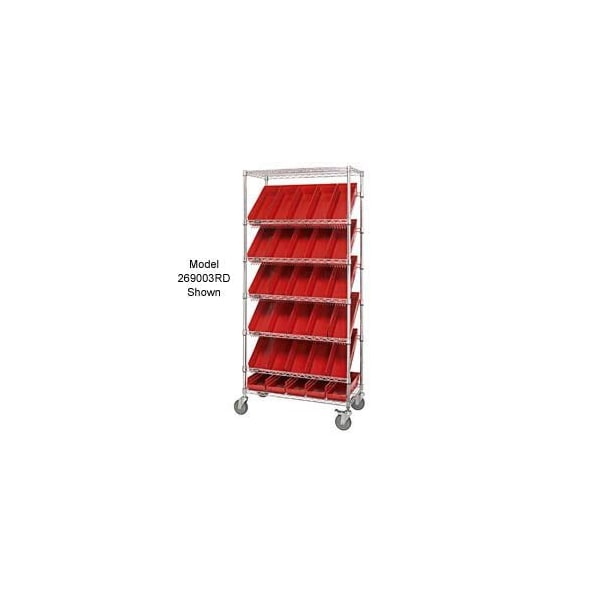 Global Industrial Easy Access Slant Shelf Chrome Wire Cart, 48 4inH Shelf Bins Red, 35Lx18Wx74H 269002RD - main
